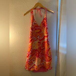 No Boundaries Orange & Pink Swirl Halter Dress